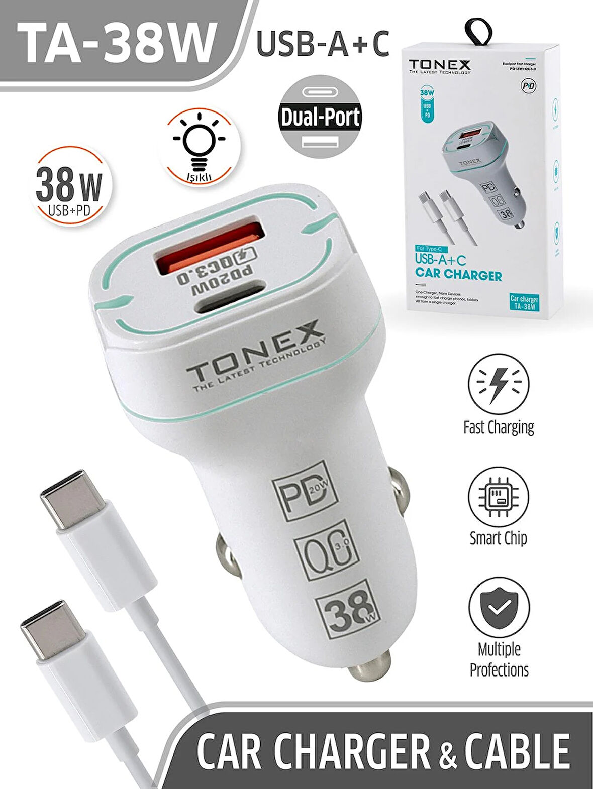 38W Araç Şarj Başlığı