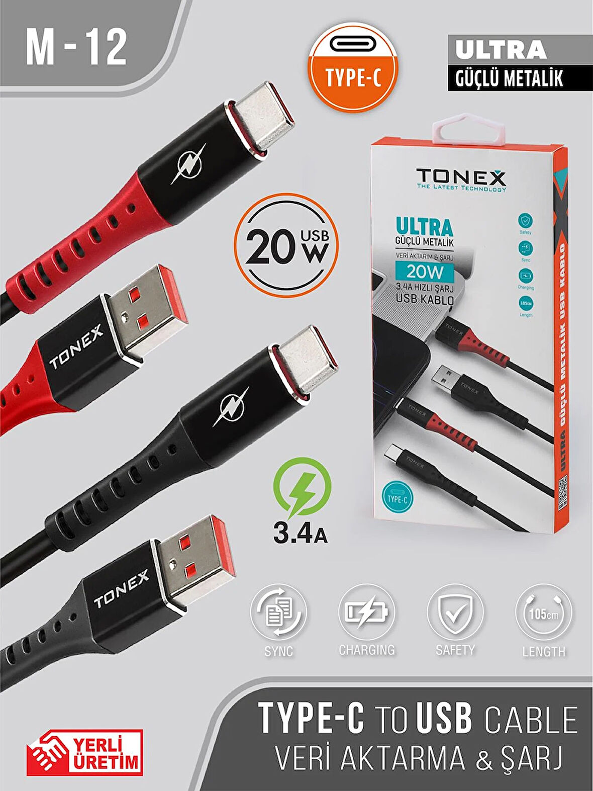 20W TYP-C Ultra Güçlü Metalik USB Kablo