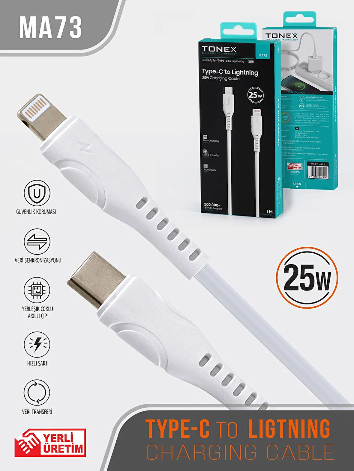25W TYP-C - IOS USB Kablo 