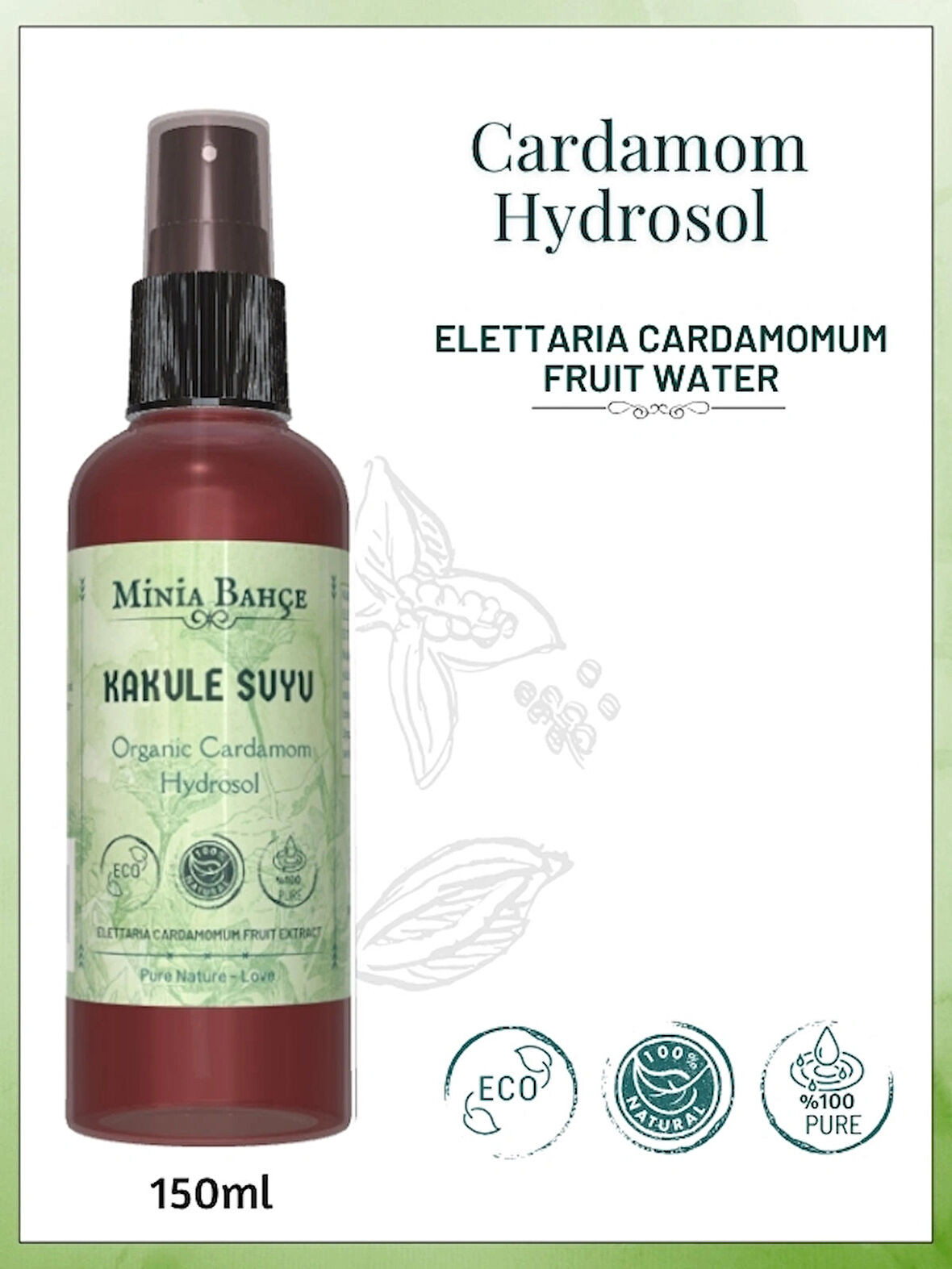 Organik Kakule Suyu - %100 Doğal, 150ml