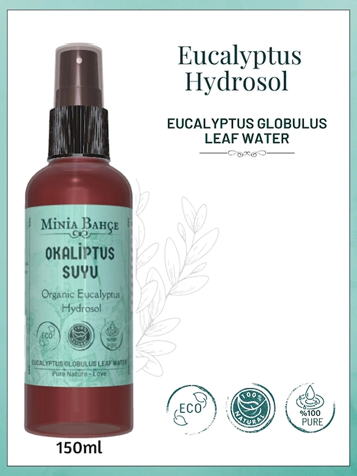 Organik Okaliptus Suyu, %100 Doğal, 150ml