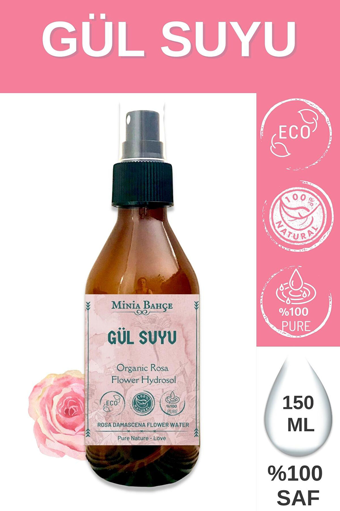 Gül Suyu %100 Doğal, Yağlı, 150ml