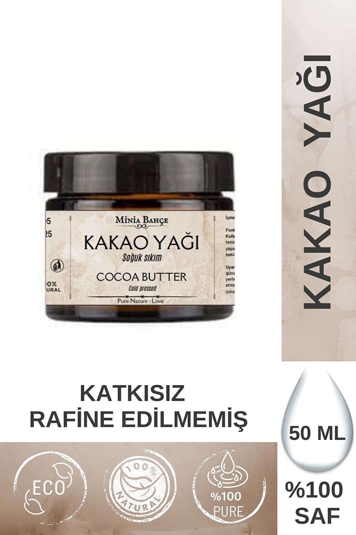 Soğuk Sıkım Kakao Yağı %100 Doğal & Saf 50 Ml