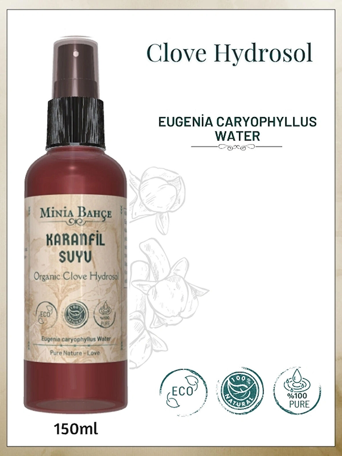 Organik Karanfil Suyu -%100 Doğal Hidrosol, 150ml