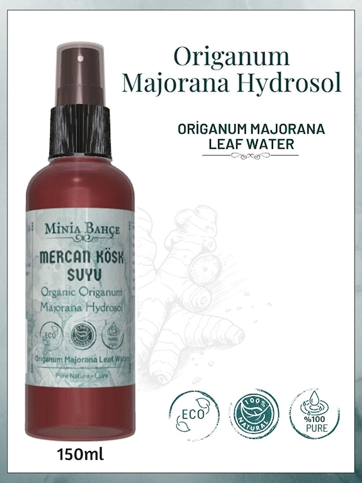 Organik Mercan Köşk Suyu -%100 Doğal Hidrosol, 150ml