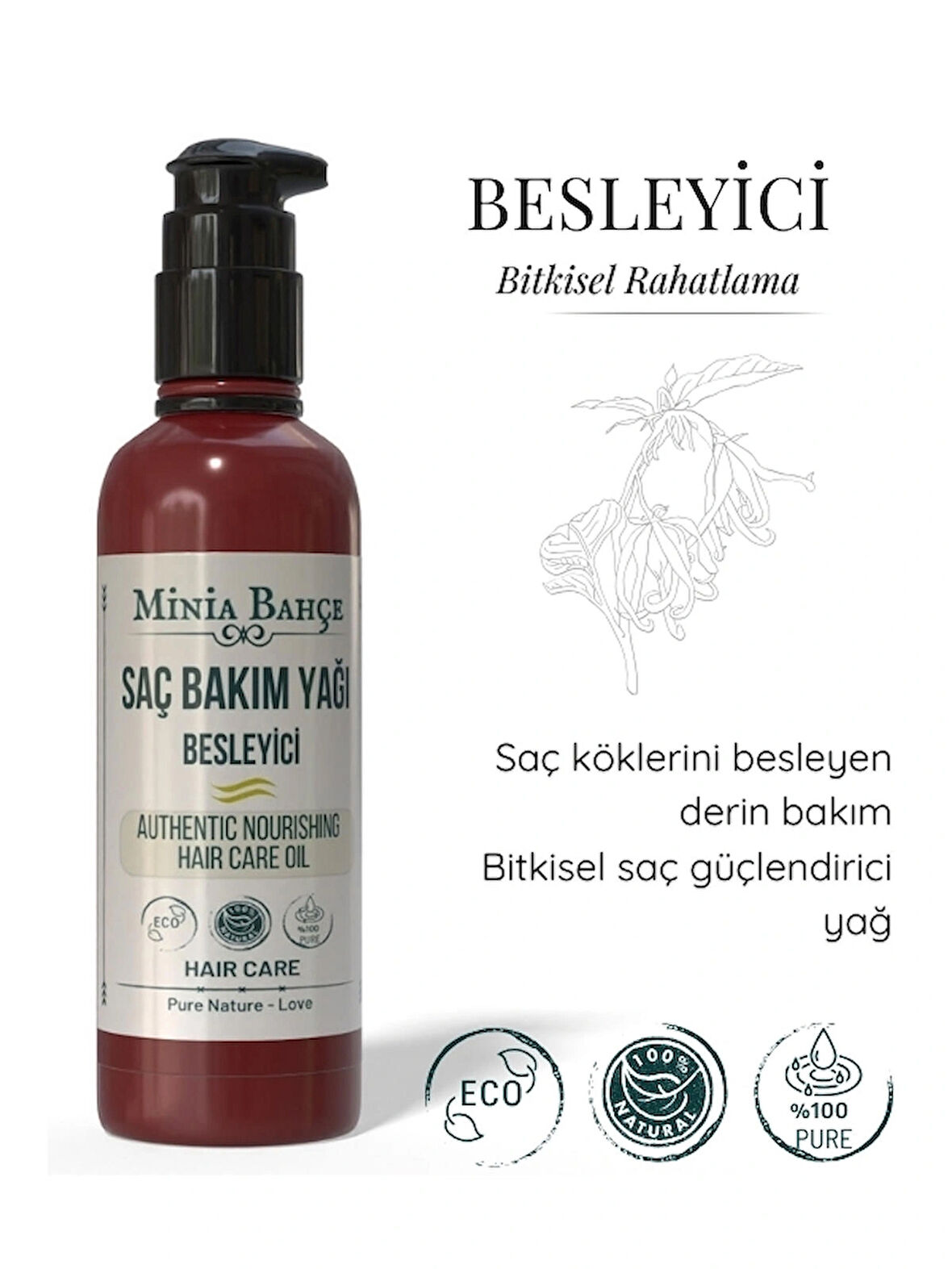 Besleyici Saç Bakım Yağı, %100 Doğal Ve Katkısız, 100ml