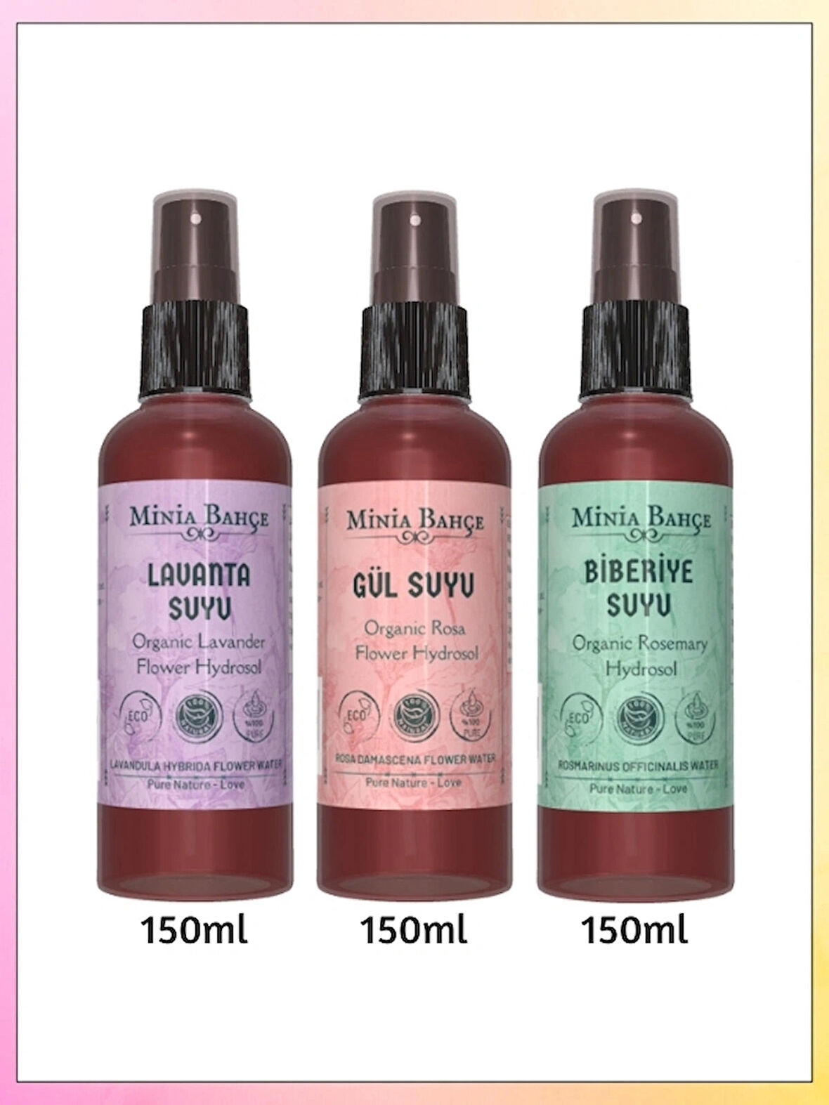 Organik Lavanta, Biberiye Ve Gül Suyu(1.maya), %100 Doğal, Yağlı, 150mlx3