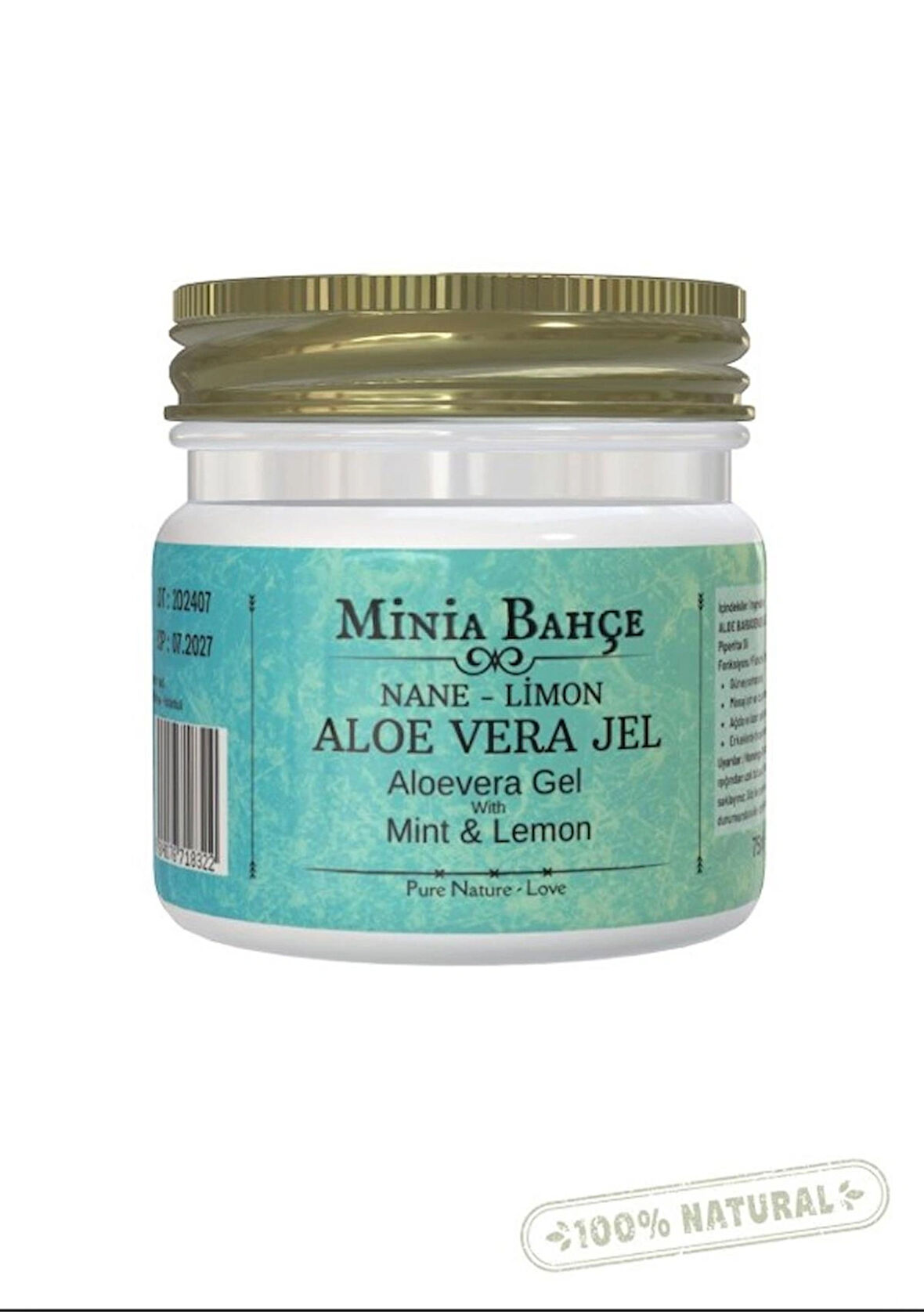 Güneş Sonrası Aloevera Jel, Nane Ve Limon Yağı, 75ml, %100 Doğal