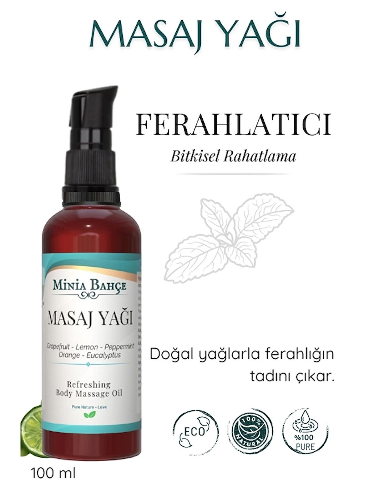 Ferahlatıcı Masaj Yağı –Greyfurt, Limon, Nane, Portakal, Okaliptus-%100 Saf,100ml