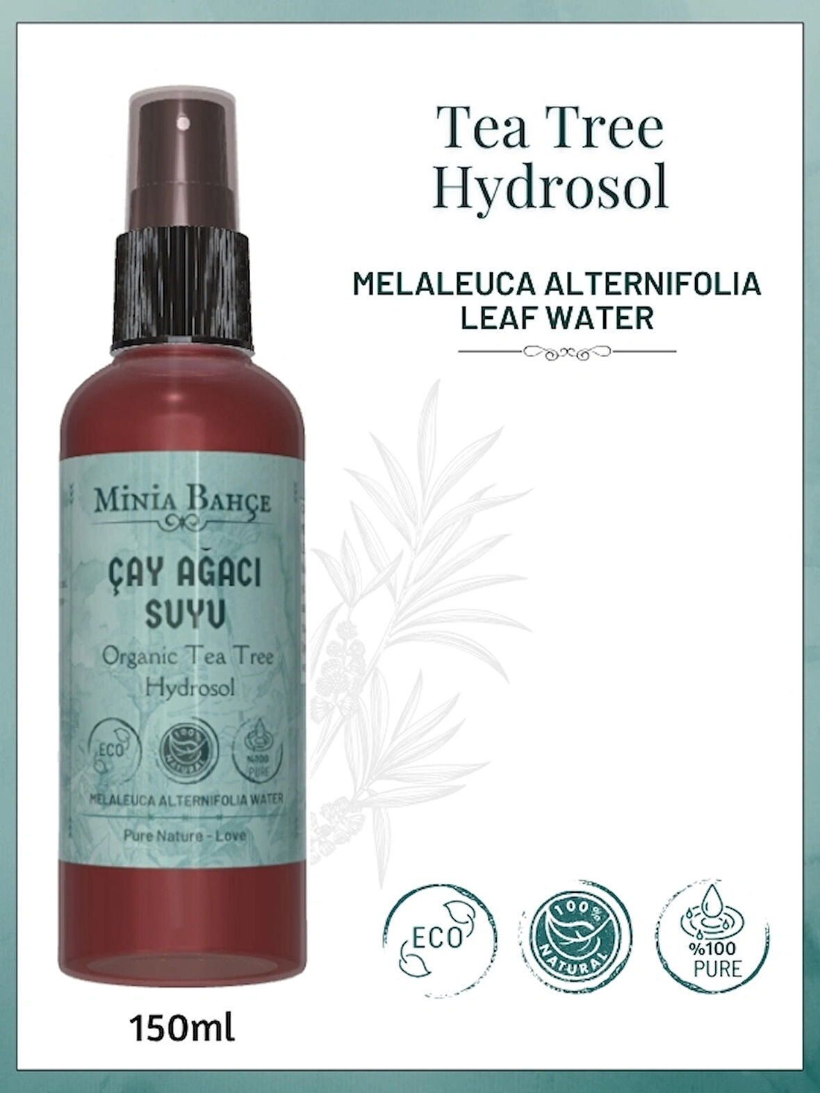 Organik Çay Ağacı Suyu-%100 Doğal Hidrosol, 150ml