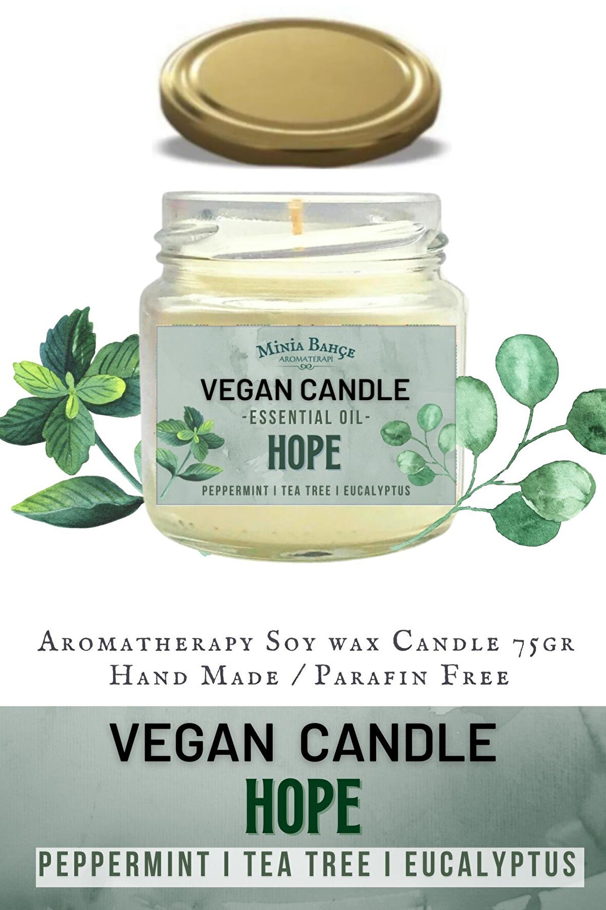 Aromaterapi Vegan Soyawax Mumu, Umut - Hope- Çam, Nane, Okaliptus Ve Çay Ağacı- , 75gr