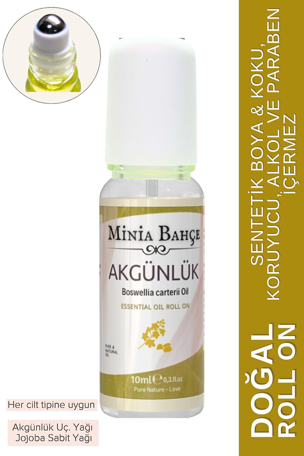 Doğal Roll on, Akgünlük Uçucu Yağı, Jojoba yağı. 10ml