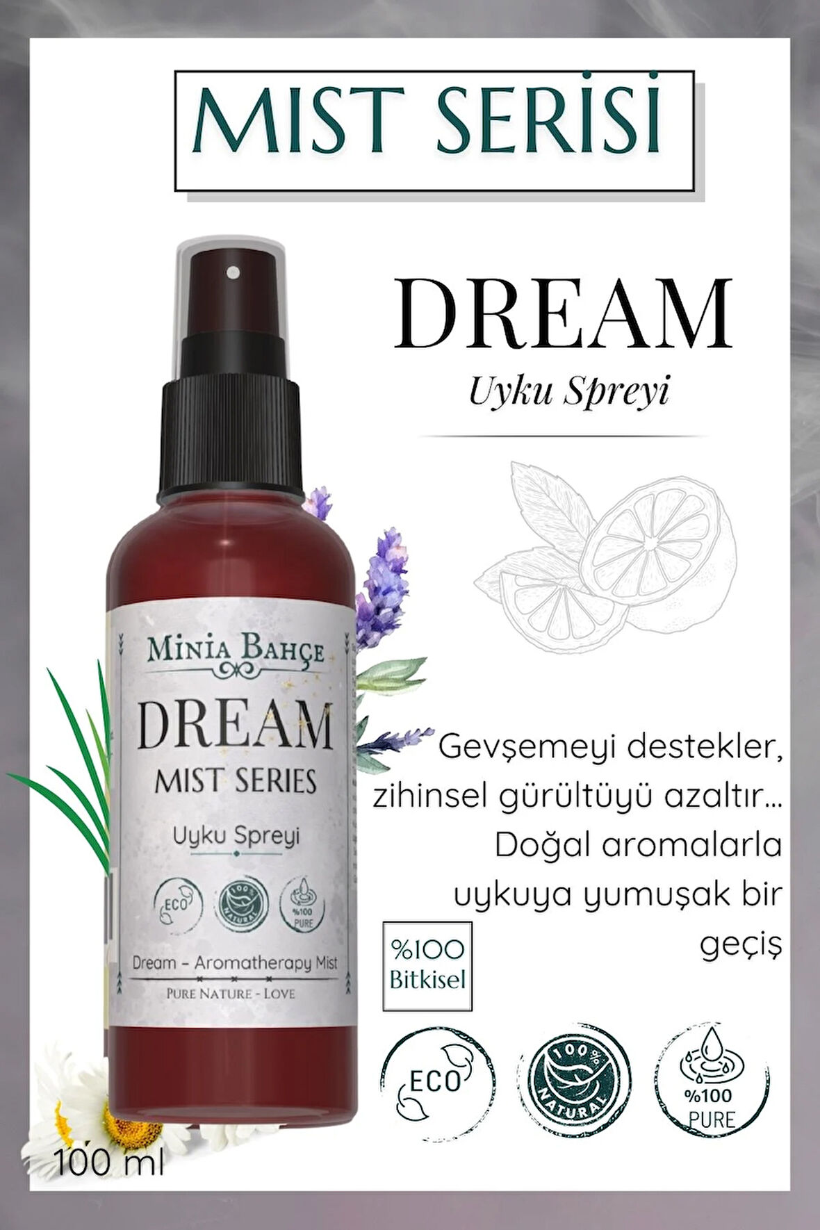 DREAM Mist – Lavanta, Vetiver ve Buhur İçerikli Aromaterapi Vücut Spreyi (100 ml)