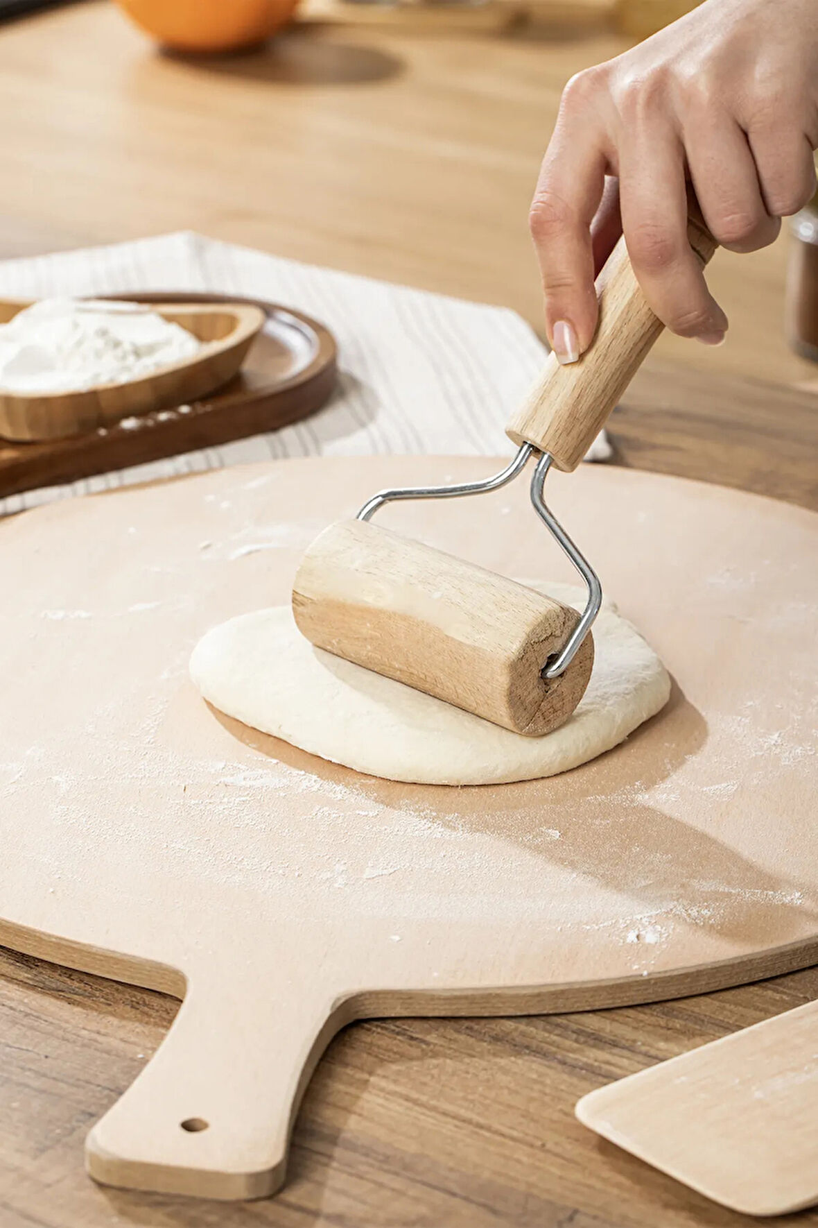 Ahşap Saplı Rulo Merdane, Oklava, Ahşap Spatula, Pürüzsüz Oklava Pizza Börek Açma