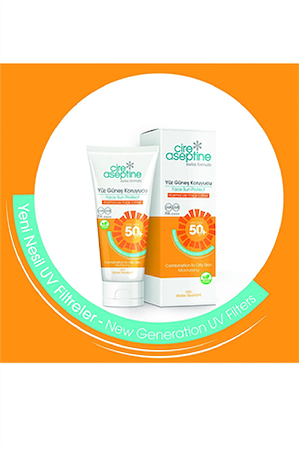 Cire Aseptine Yüz Güneş Koruyucu Krem SPF 50+ – Karma ve Yağlı Ciltler İçin, Matlaştırıcı Etki, 50 ml