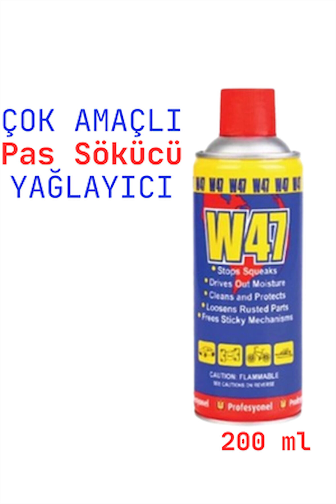 W47 Pas Sökücü ve Yağlayıcı Sprey – 200 ml | Çok Amaçlı Koruyucu, Temizleyici ve Gıcırtı Önleyici Yağ Spreyi
