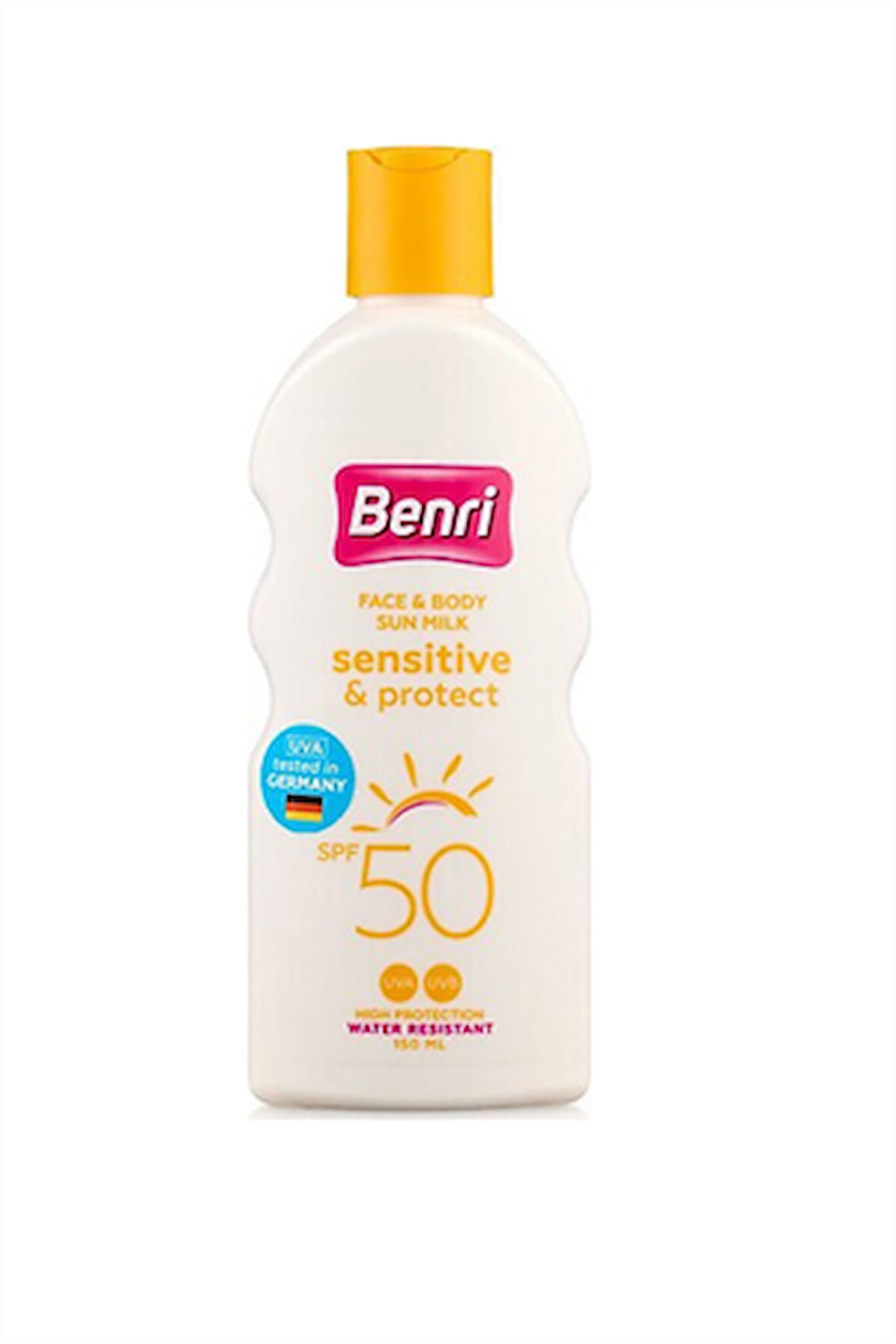 Benri Hassas & Koruma Güneş Sütü SPF50 – Yüksek Koruma, Hassas Ciltlere Özel Nemlendirici Losyon, 150 ml