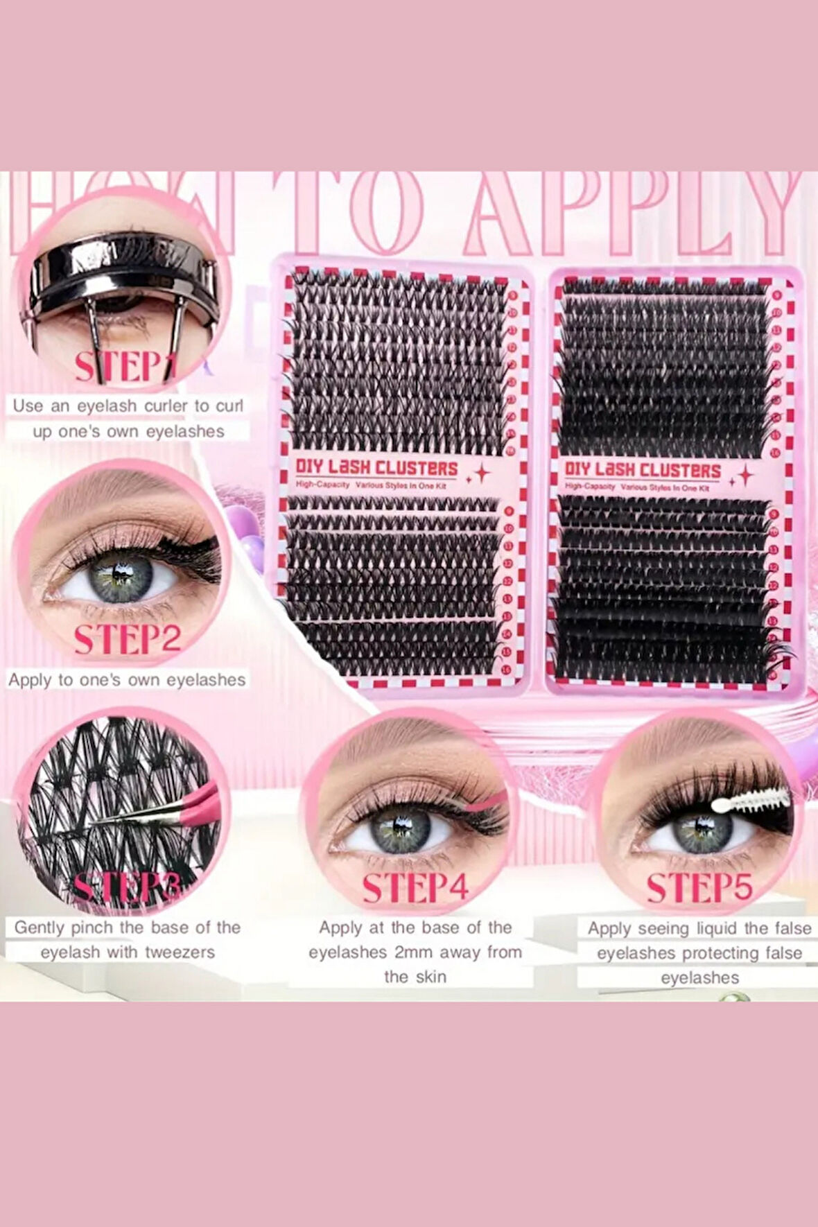 800 Parça Kendin Yap Kirpik Seti – 9-16mm Küme Kirpikler, Cımbız, Fırça ve Yapıştırıcı ile Birlikte Büyük Kapasiteli Kitap Seti