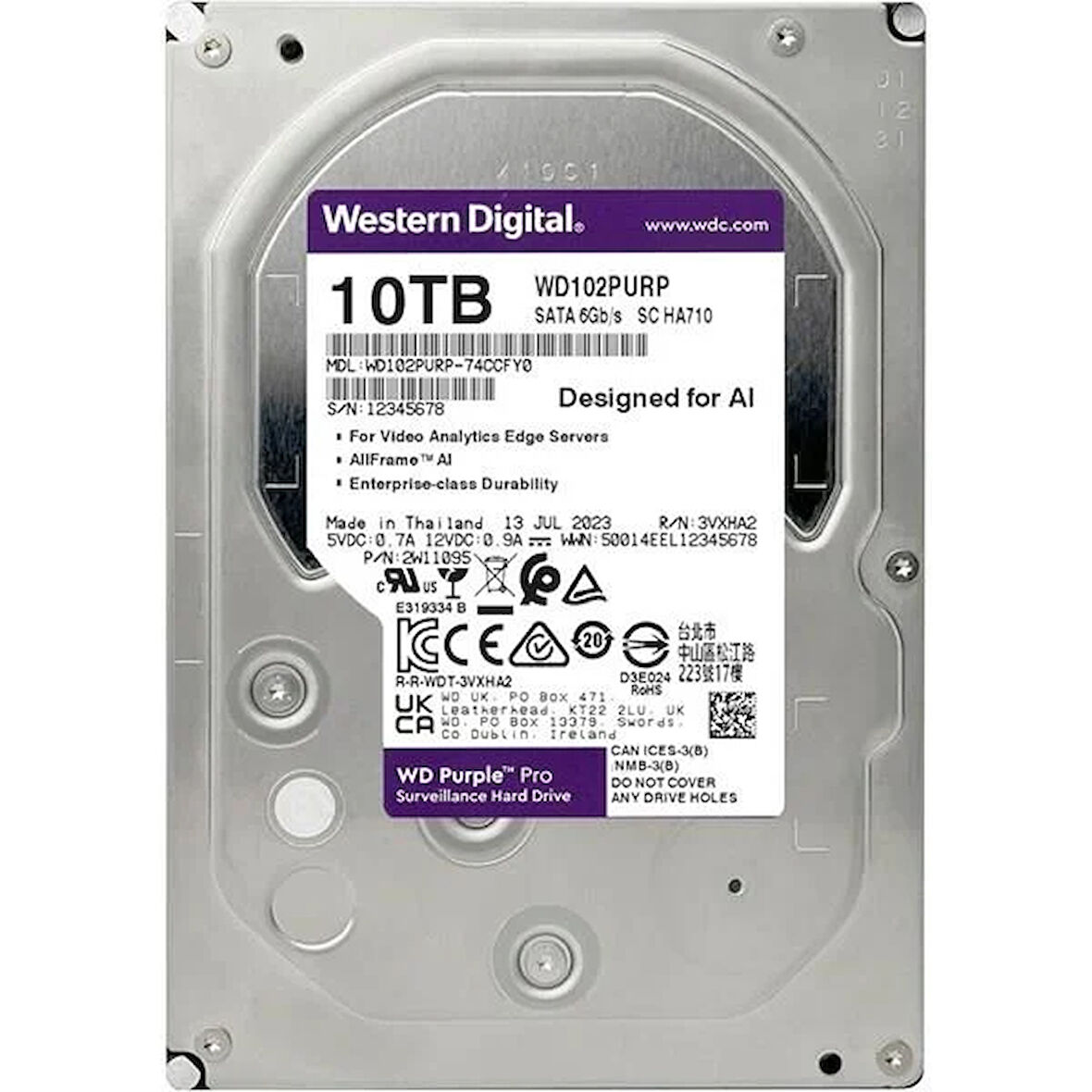 WD 10TB PURPLE PRO WD102PURP 512MB 7200RPM SATA-3 GÜVENLİK DİSKİ