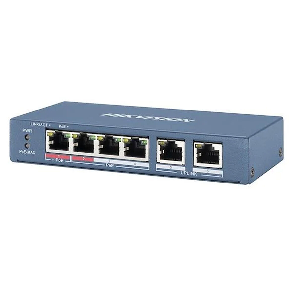 HIKVISION 4port 65w FULL PoE DS-3E0106HP-E 10/100 2X-UPLINK Yönetilemez Switch Metal