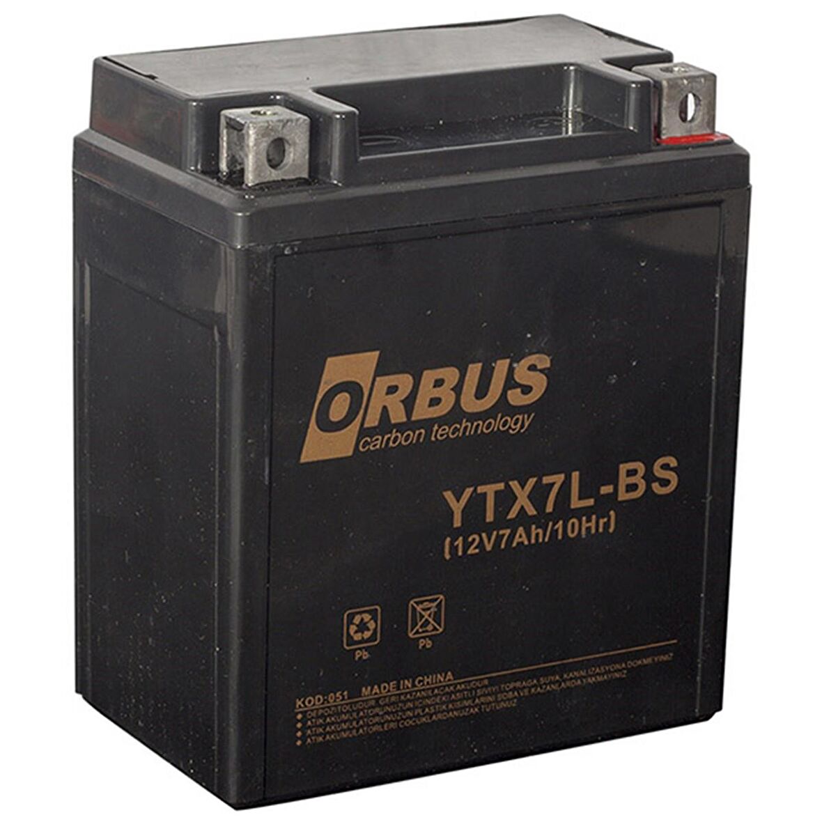 ORBUS YTX7L-BS 12 VOLT - 7 AMPER ASİT İÇİNDE KARBON MOTOSİKLET AKÜSÜ