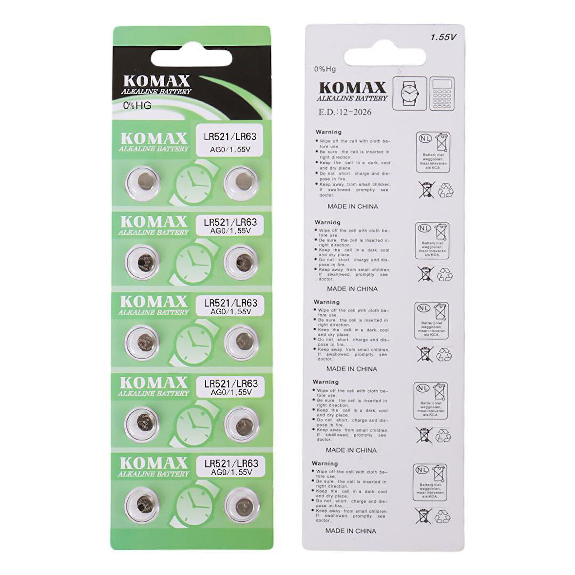 Komax AG-0 Alkalin LR521/379 Düğme Pil 10'lu Paket