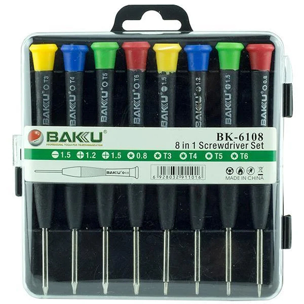 Baku BK-6108 8in1 Hassas Tornavida Seti (1.5-1.2-0.8--T3-T4-T5-T6)