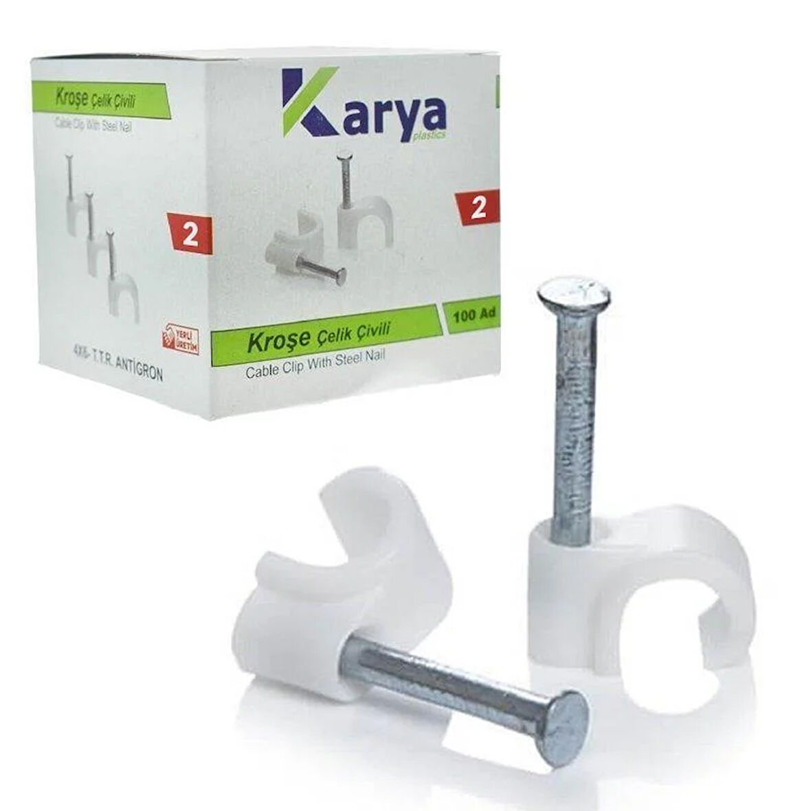 Karya 2 Numara 6 Mm Çelik Çivili Kroşe (100'lü Paket)