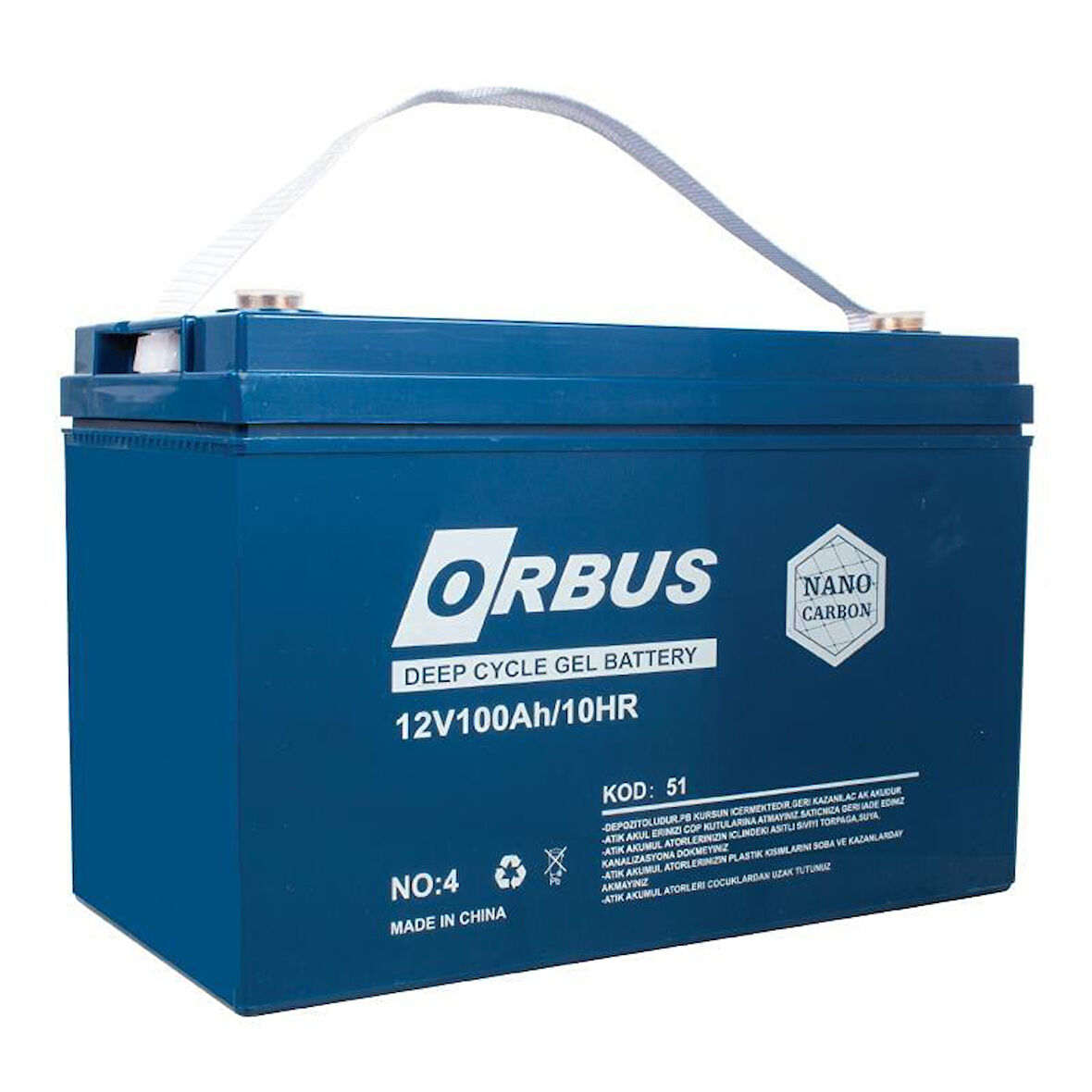 Orbus 12 Volt 100 Amper Karbon Jel Tip Akü (330x173x212 Mm)