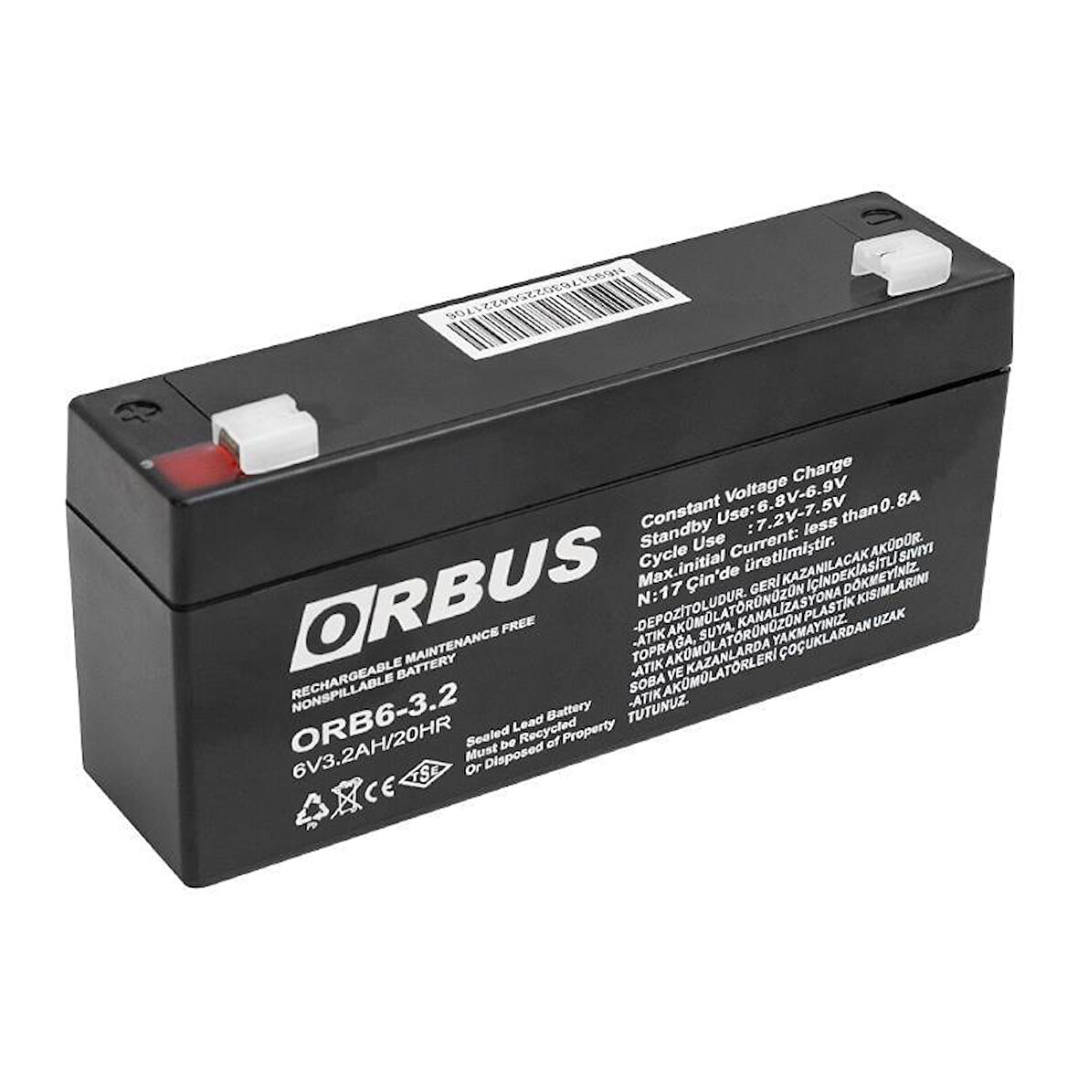 Orbus 6 Volt 3.2 Amper Akü ORB6-3.2 (125x33x60 Mm)
