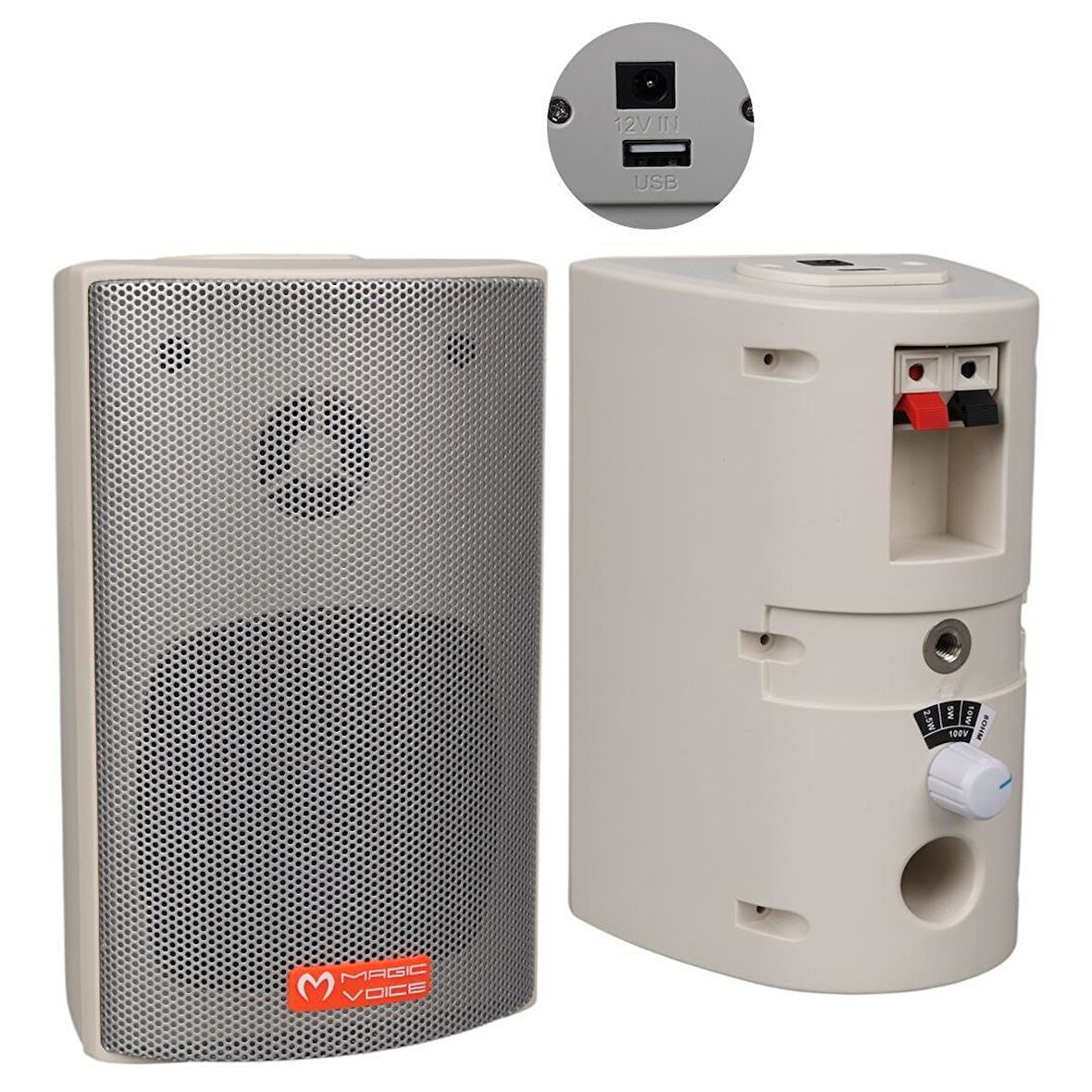 MagicVoice MV-16 7.5 CM 30 Watt Komütatörlü Hat Trafolu Beyaz Sütun Hoparlör (2'li Takım)