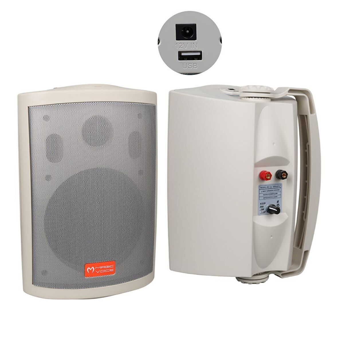 MagicVoice MV-25 16 CM 80 Watt Komütatörlü Hat Trafolu Beyaz Sütun Hoparlör (2'li Takım)