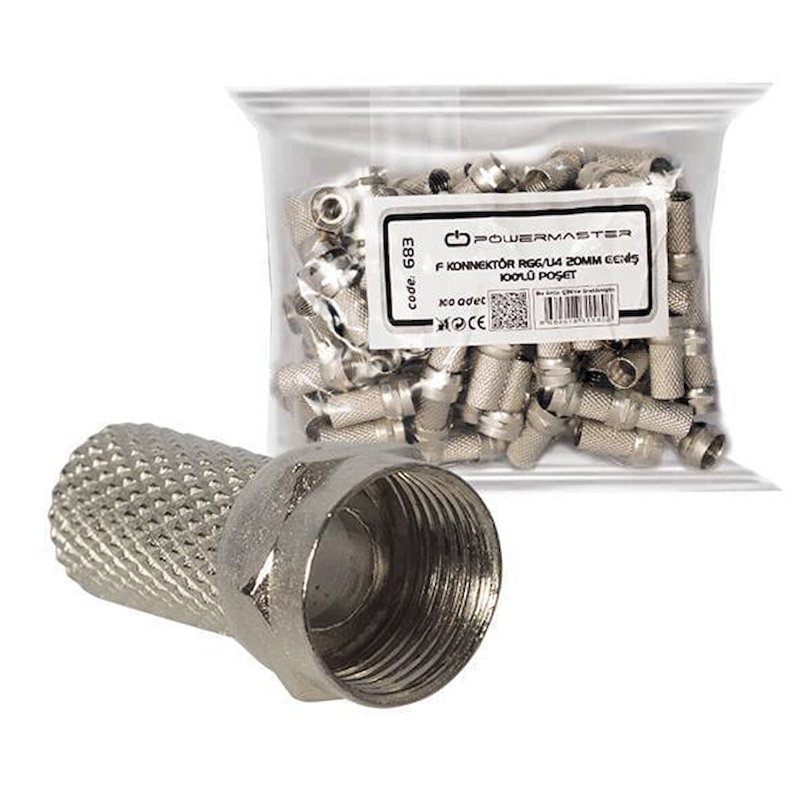 F Konnektör RG6-U4 18MM Geniş (100 Adet)-UJ-2005