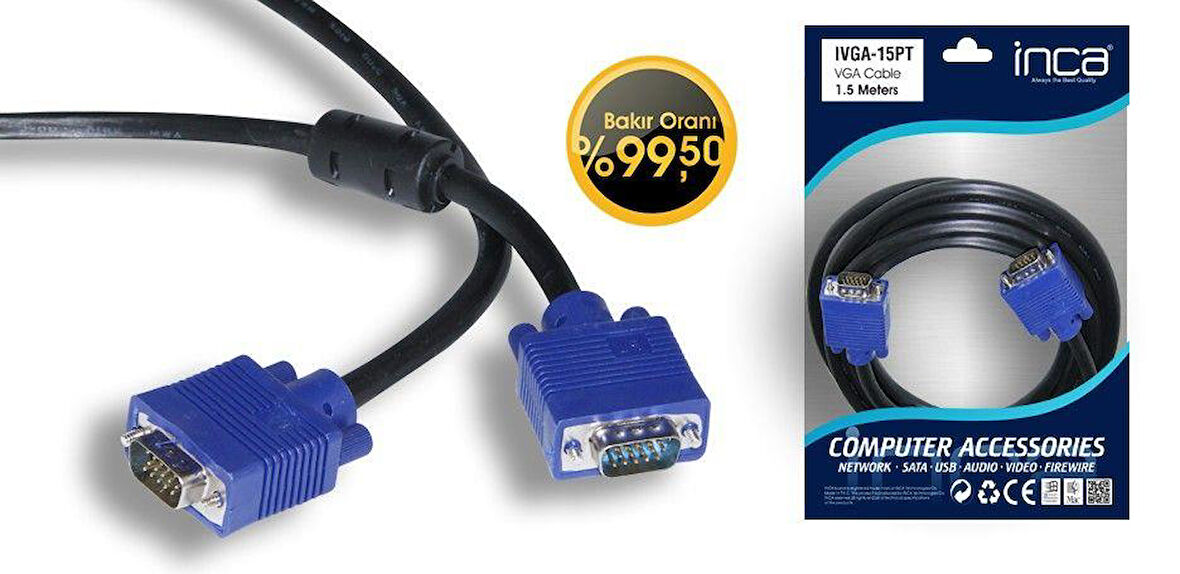 Inca IVGA-15PT 1,5m Feritli  VGA Kablosu