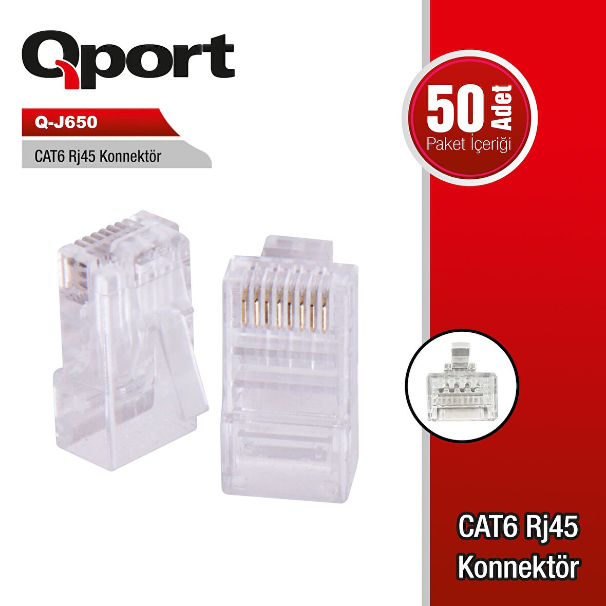 Qport Q-J650 CAT6 RJ-45 50'lik konnektör