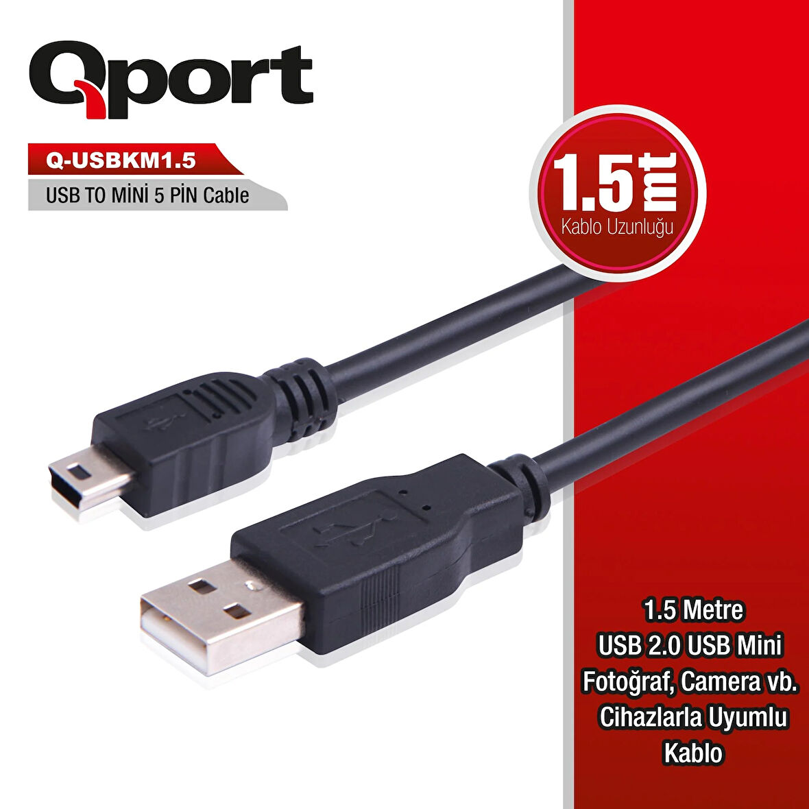 Qport Q-USBKM1.5 1,5m USB2.0=Mini 5 pin kamera