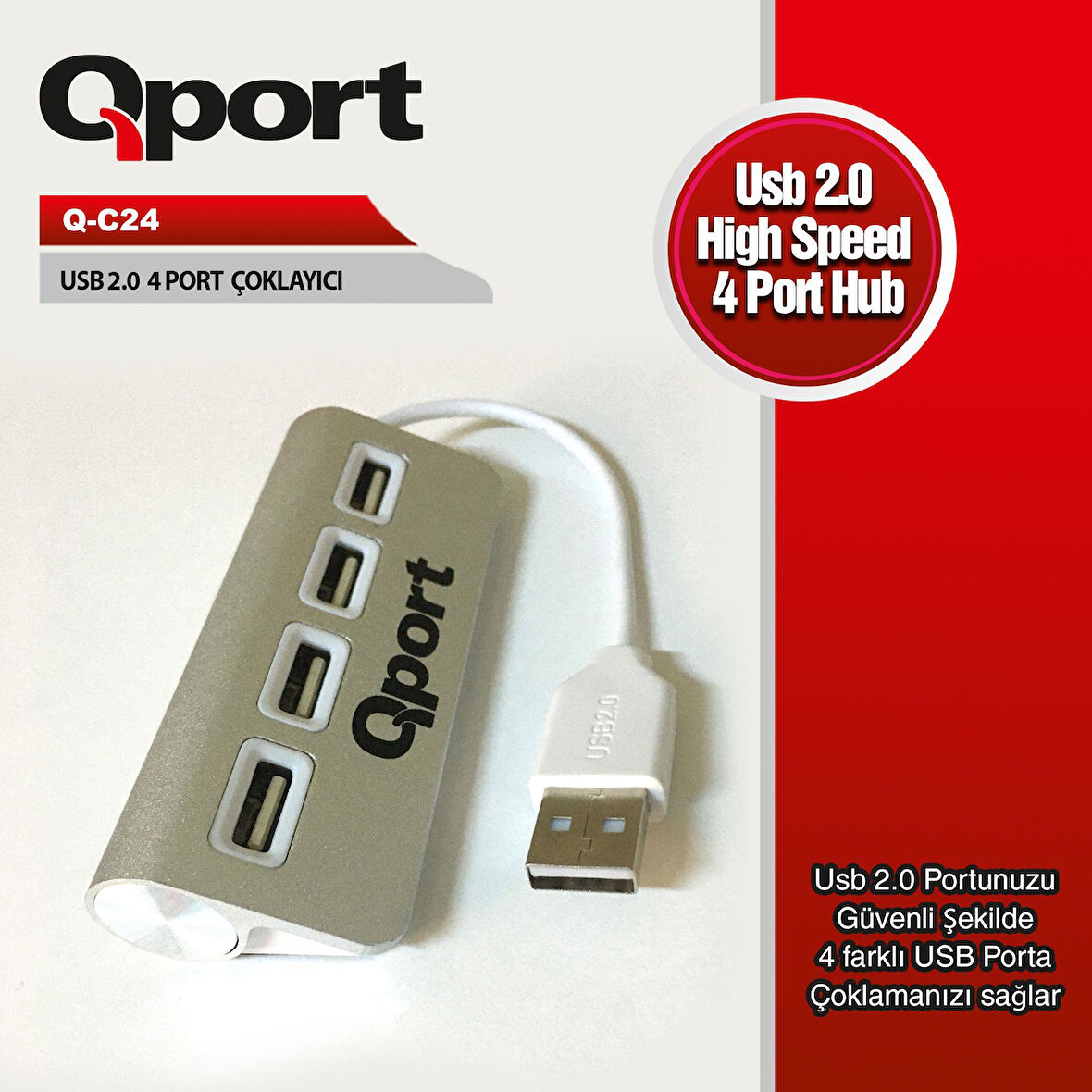 Qport Q-C24  4'lü USB2.0 metal kasa çoklayıcı hub