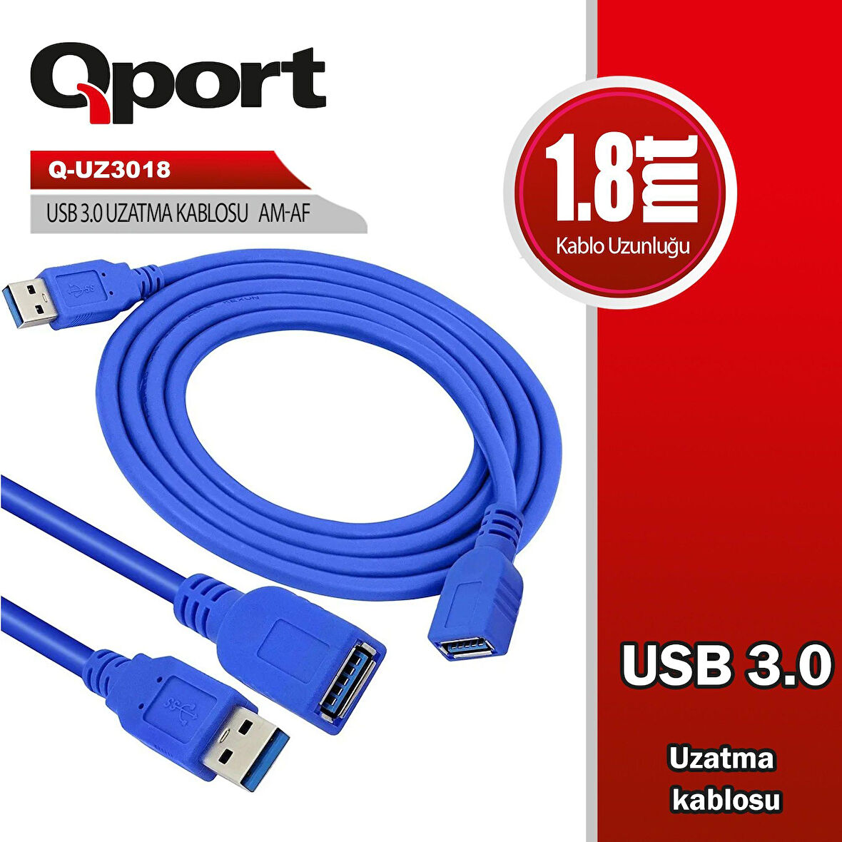 Qport Q-UZ3018  1,8m USB3.0 Uzatma kablosu