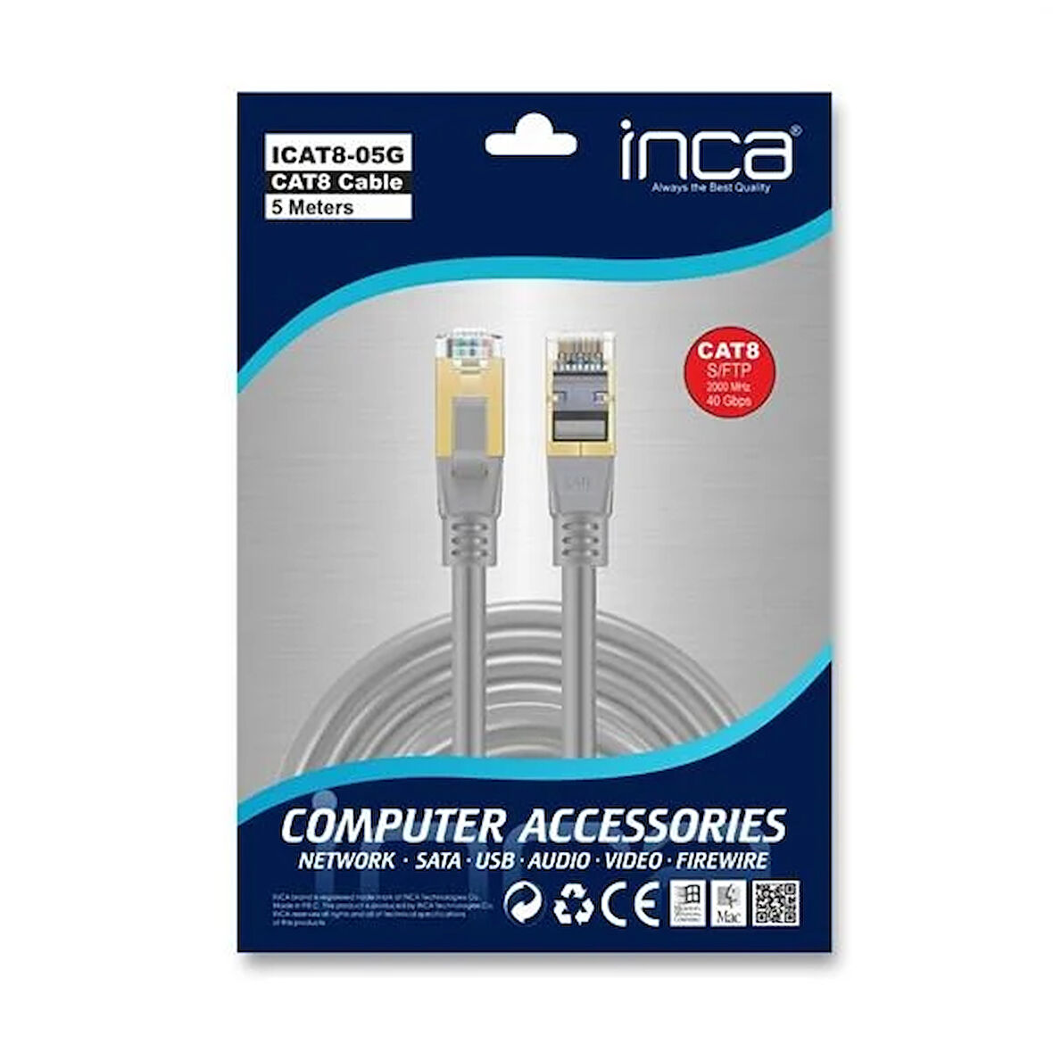 INCA 5m CAT8 S/FTP ICAT8-05G Gri Patch Kablo