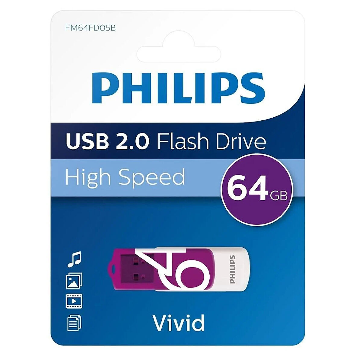 Philips Vivid Serisi 64GB USB 2.0 High Speed Flash Bellek (FM64FD05B/00)