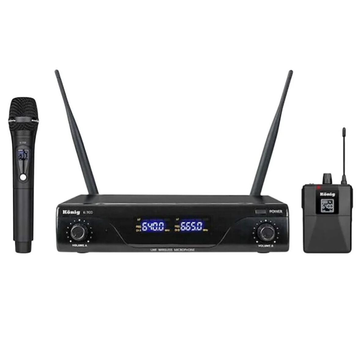 König K-700 E-Y Profesyonel 663-694Mhz 1 El + 1 Yaka 2 Kanal Uhf 2x50 Kablosuz Telsiz Mikrofon