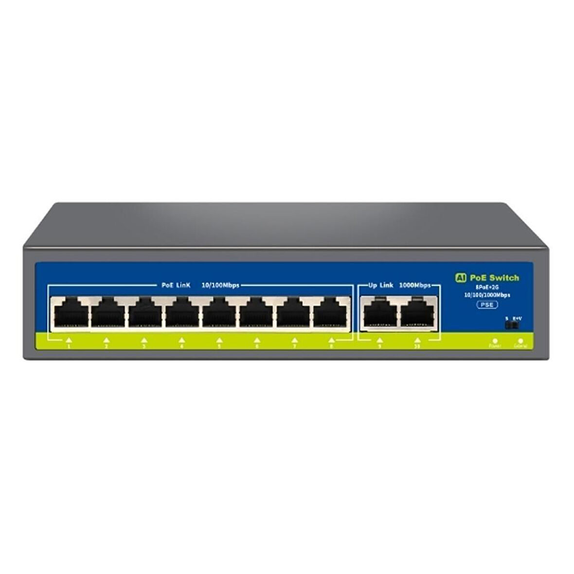 Novacom NVC-HIF0820GBL-C 8+2 Port Gigabit Uplink PoE Switch (250m Extend Modlu)