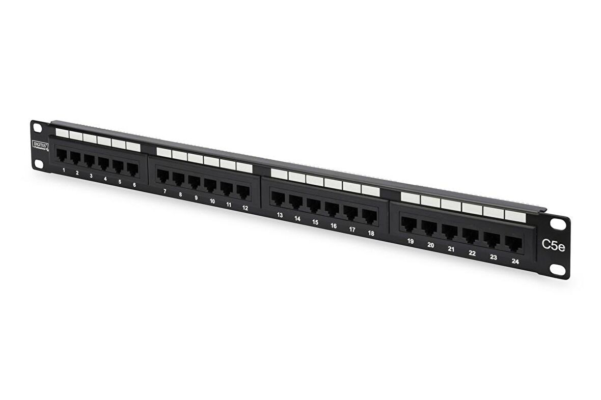 Digitus 19 Inch 24 Port Cat-5E UTP Patch Panel, 50 μ (Mikron), Altın Kontak, Zırhsız 