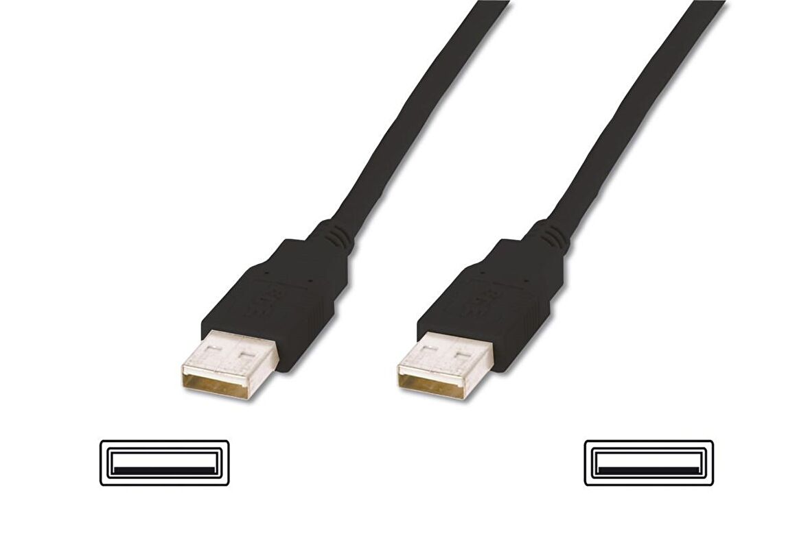 USB 2.0 Bağlantı Kablosu, USB A Erkek - USB A Erkek, 1.8 metre, AWG 30, USB 2.0 uyumlu, UL, siyah renk