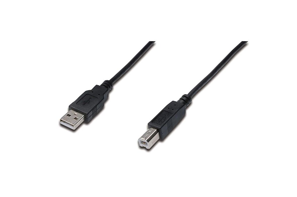 USB 2.0 Bağlantı Kablosu, USB A Erkek - USB B Erkek, 3 metre, AWG 28, USB 2.0 uyumlu, UL, siyah renk 
