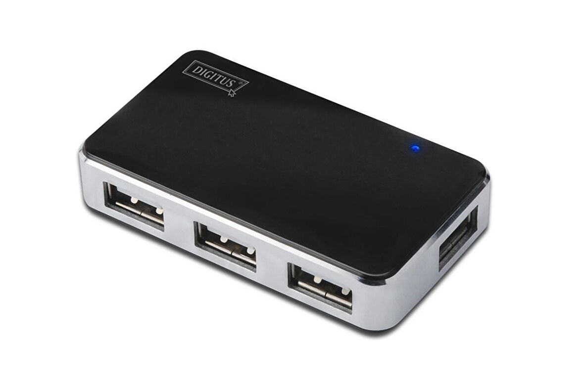 Digitus USB 2.0 4 Port Hub, 4 x USB A Dişi, 1 x USB B Mini Dişi, güç adaptörlü, plastik