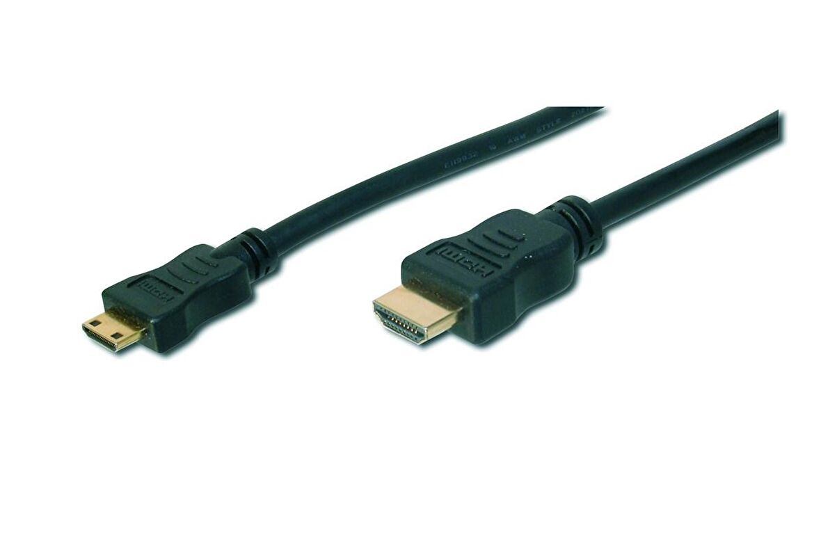 HDMI Highspeed Bağlantı Kablosu (HDMI 1.3), 1080p, HDMI Tip C (mini) Erkek - HDMI Tip A Erkek, 2 metre, CU, AWG30, 2 x zırhlı, UL, altın kaplama, siyah renk