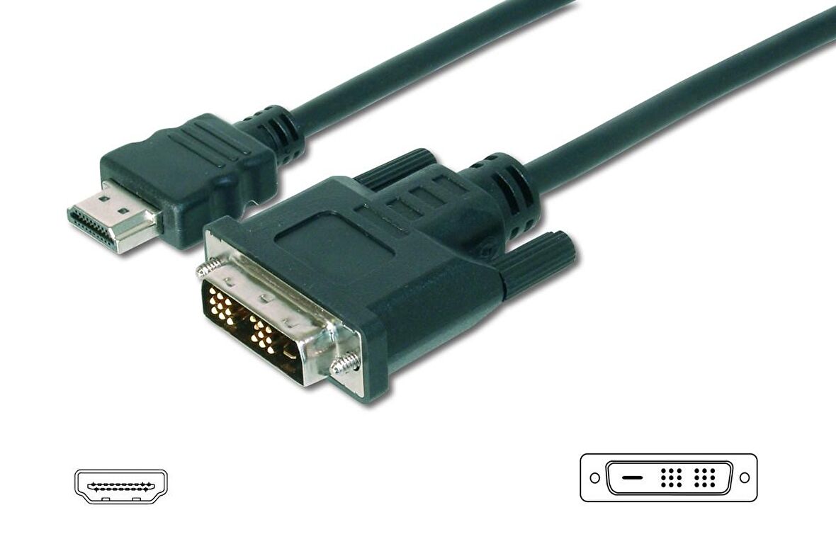 HDMI  DVI-D Adaptörü, HDMI Tip A Erkek - DVI-D (18+1) Erkek, AWG 28, 5 metre, HDMI 1.3, UL, siyah renk