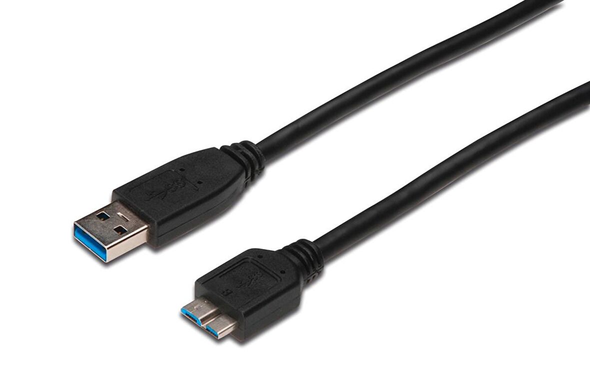 USB 3.0 Bağlantı Kablosu, USB A Erkek - USB micro B Erkek, 1 metre, AWG 28, USB 3.0 uyumlu, UL, siyah renk