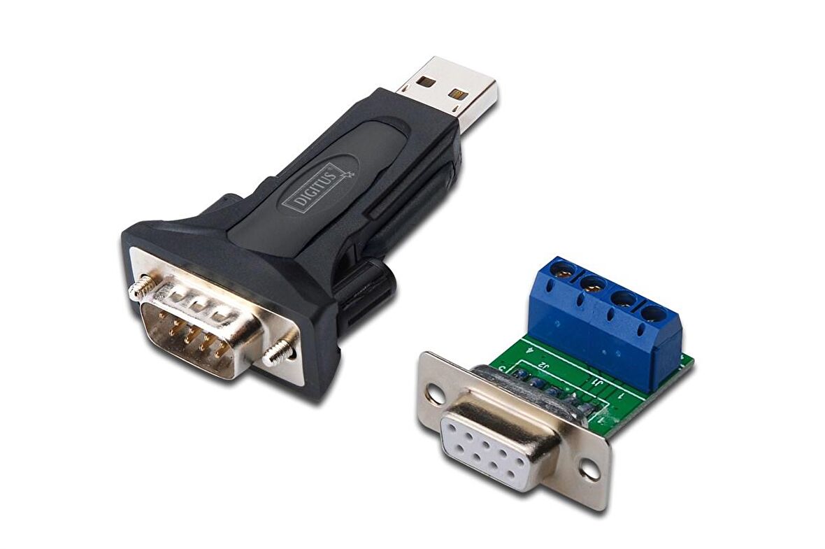 Digitus USB Erkek  RS-485 (klemens) çevirici.
RS-485 tarafı için klemens adaptörü ve USB tarafı için 80 cm uzatma kablosu (USB-A erkek  USB- Dişi) ürünle birlikte gelmektedir. 